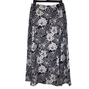 Talbots Maxi Skirt Navy Blue White Floral Stretch Cotton Blend Petite Sz P/XS